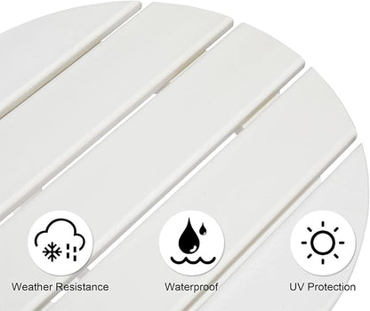 Beach Outdoor Side Table with 2 Layer Storage, Plastic Waterproof and UV Resistant HDPE Adirondack Coffee End Tables, All Weather for Patio, Backyard, Pool, Indoor Use (Round, White)