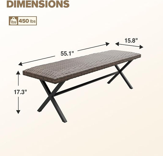 COOS BAY Echo Vibe Outdoor Bench Weatherproof, Wicker Patio Bench, Patio Dining Furniture Set, Brown