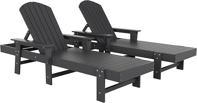 WestinTrends Dylan HDPE Outdoor Patio Poly Adirondack Reclining Chaise Lounge with Arms (Set of 2), Gray