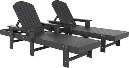 WestinTrends Dylan HDPE Outdoor Patio Poly Adirondack Reclining Chaise Lounge with Arms (Set of 2), Gray