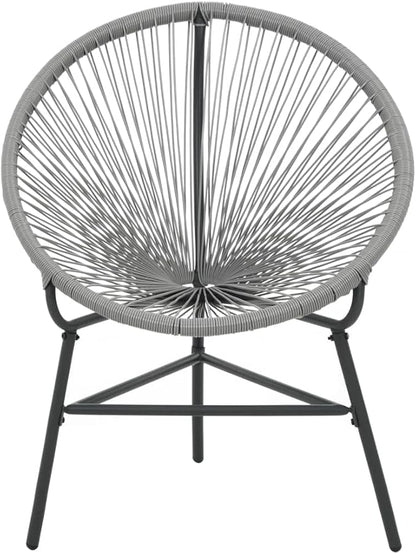 vidaXL Gray Moon Chair - Poly Rattan Patio Furniture - Water-Resistant Outdoor Chair with Powder-Coated Steel Frame for Garden and Patio