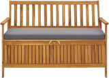 Rustic Solid Acacia Wood Storage Bench with Dark Grey Seat Cushion and Natural Wood Finish for Indoor Outdoor Use - Photo 3