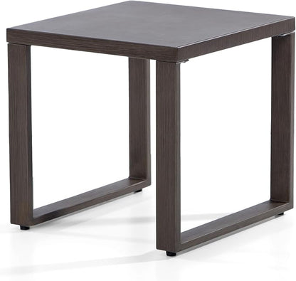 Outdoor Metal Side Table - 20"x 20" Small Square Coffee Table Patio Bistro Set Ideal Match for Patio Furniture, Wood-Looking Brown