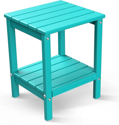 BRIOPAWS Outdoor-Side-Table | Small | HDPE Plastic | Patio End-Table | 2-Shelf Adirondack Outside Tables | All Weather | for Poolside Front Porch Indoor Living Room | 14" x 13" | Aqua