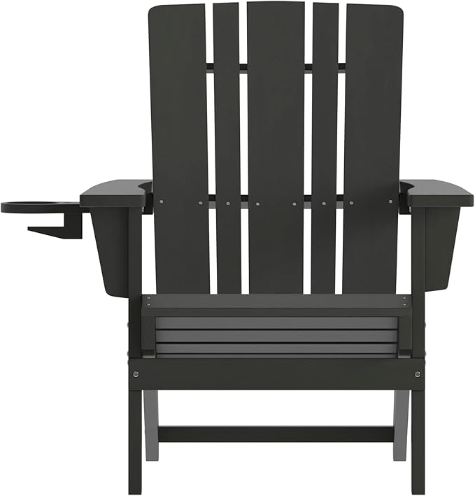 Flash Furniture Halifax Adirondack Chairs with Cup Holders, Weather Resistant Poly Resin Adirondack Chairs, Set of 4, Black