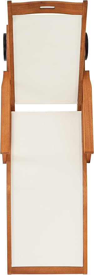 SAFAVIEH Outdoor Collection Kamson Natural Brown Solid Wood/Beige Fabric Adjustable Chaise Lounge Chair (PAT7071A) - Photo 6