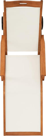 SAFAVIEH Outdoor Collection Kamson Natural Brown Solid Wood/Beige Fabric Adjustable Chaise Lounge Chair (PAT7071A) - Photo 6