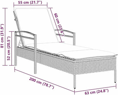 Modern Sun Lounger Chair for Patio, 1-Person Outdoor Chaise Lounge with Cushion, Brown Poly Rattan Wicker & Steel Frame, Waterproof Furniture for Poolside, Garden, (78. 74L 24. 80W 31. 89H in)