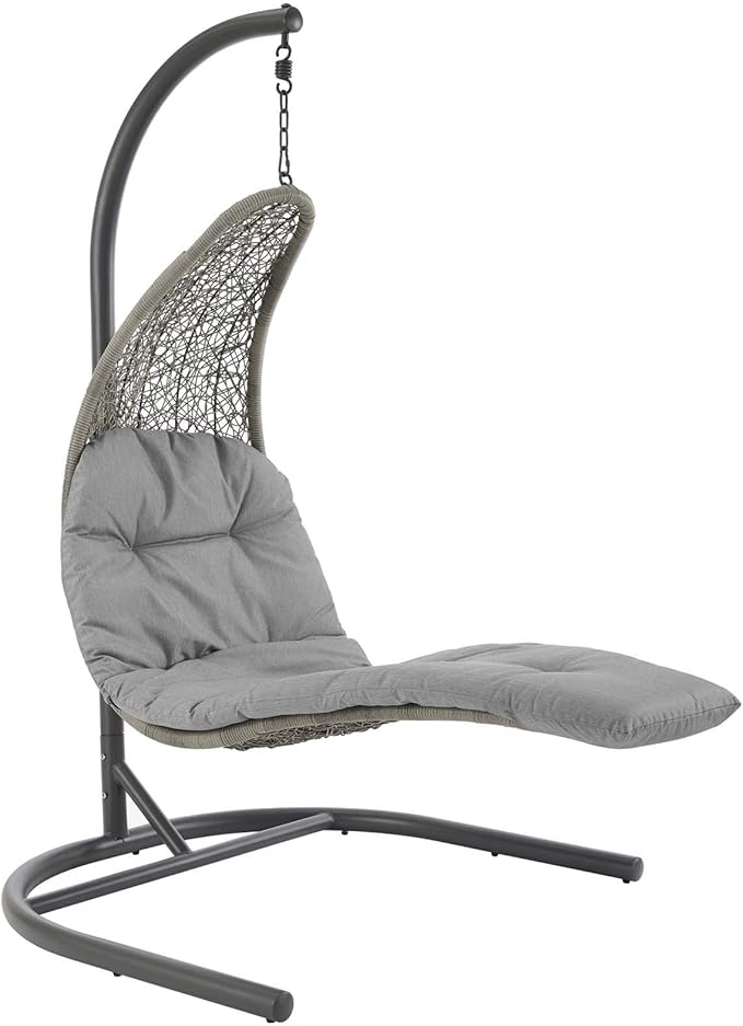 Modway Landscape Wicker Rattan Outdoor Patio Porch Chaise Lounge Hanging Swing Chair Set with Stand in Light Gray Gray - Photo 1