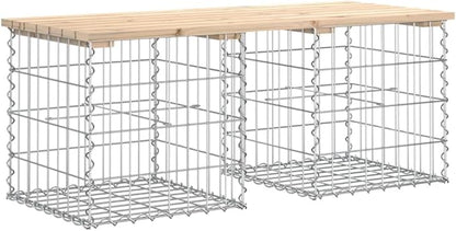 Gabion Garden Bench with Solid Pine Wood and Galvanized Steel Frame for Patio Balcony Outdoor Seating Natural Pine-A, 40.6 x 40.6 x 16.5 in