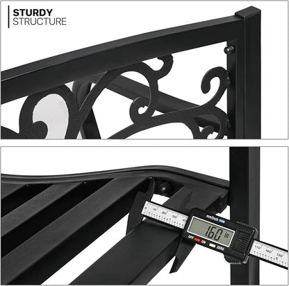MoNiBloom Metal Bench Patio Benches for Outdoors, Iron Frame Antique Finish Park Bench with Armrests Lawn Porch Entryway Path Yard Decor Deck Furniture for 2-3 Adults Seat, Black
