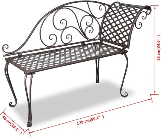 Patio Chaise Lounge,Benches for Outside,Metal Chaise Lounge,Yard Bench,Garden Bench,for The Front Porch,Deck,Balcony,Backyard,Outdoor,Lawn,Yard,Porch,50.4“ Steel Antique Brown