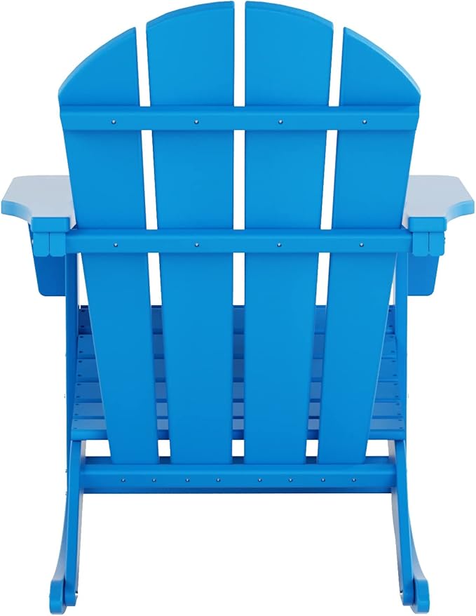 WO WESTIN OUTDOOR HDPE Laguna Outdoor Rocking Poly Adirondack Chair with Side Table 3-Piece Set, Pacific Blue