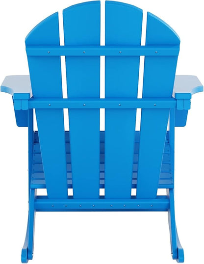 WO WESTIN OUTDOOR HDPE Laguna Outdoor Rocking Poly Adirondack Chair with Side Table 3-Piece Set, Pacific Blue