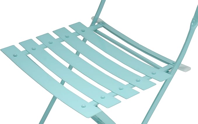 Carolina Chair & Table Bistro Set of 2 Foldable Outdoor Chairs - Elegant Powder Coated Metal Seat and Frame Folding Chairs - Modern Style Space Saving Furniture for Patio, Balcony or Garden (Teal)