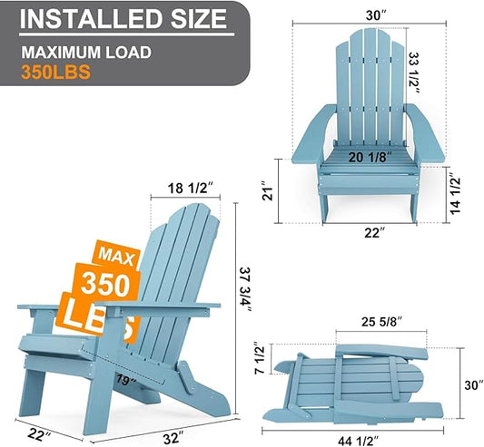 MXIMU Folding Adirondack Chair Set of 6 Weather Resistant Fire Pit Chairs Easy Assemble HIPS Plastic Outdoor Modern Adirondack Chairs for Patio, Lawn, Garden, Backyard, Deck(Blue)