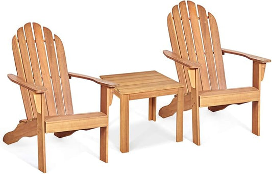 Giantex Adirondack Chairs with Table, 3PCS Wooden W/Two Lounger Chairs with One Side Table for Yard, Patio, Garden, Poolside and Balcony Outdoor& Indoor Adirondack Chairs with Table Set