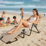 Folding Outdoor Chaise Lounge Chair with Arms, 4 Reclining Back Sunbathing Lounge Chair - Photo 6