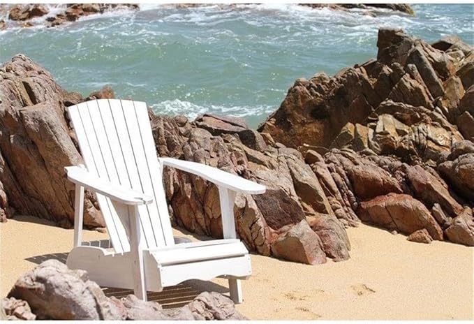 Pemberly Row Modern Acacia Adirondack Chair, White Finish, Slatted Back Design, Coastal-Inspired Outdoor Seating for Patio, Durable