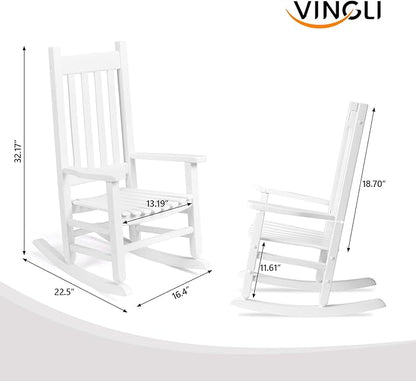 VINGLI Outdoor Child’s Rocking Chair, All Weather Wooden Rocking Chair with High Backrest, Patio Rocker for Garden, Yard, Balcony, Wooden Rocker for 3-9 Years Old, White