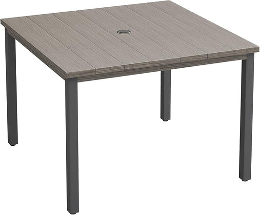 VICLLAX 40.2" Square Patio Dining Table for 4, Outdoor Table with Umbrella Hole, All Weather Metal Patio Table, Light Gray Tabletop
