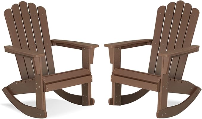 Psilvam Adirondack Rocking Chair Set of 2, Eco-Friendly Wood-Style Outdoor Patio Rocker - Heavy Duty 350 lbs Capacity - Photo 1