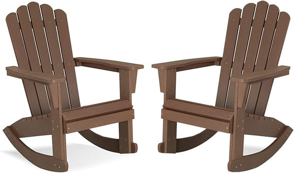 Psilvam Adirondack Rocking Chair Set of 2, Eco-Friendly Wood-Style Outdoor Patio Rocker - Heavy Duty 350 lbs Capacity - Photo 1