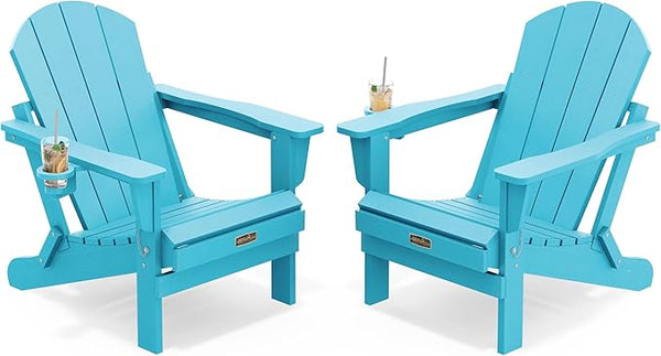 SERWALL Folding Adirondack Chair with Cup Holder Weather Resistant Patio Chair Outdoor Chairs Painted Adirondack Chairs - Photo 1