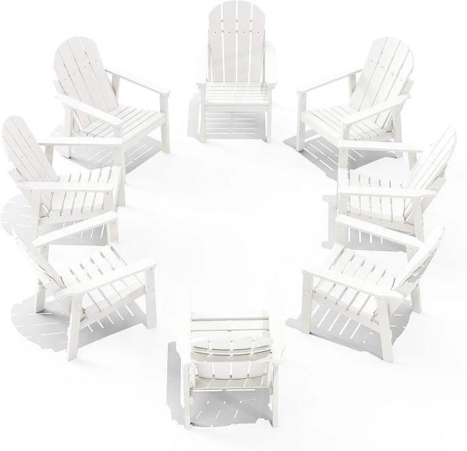 Adirondack Chair Set of 8, All Weather HDPE Fire Pit Chairs, Oversized Plastic Adirondack Chair for Outdoor, Balcony - Photo 1