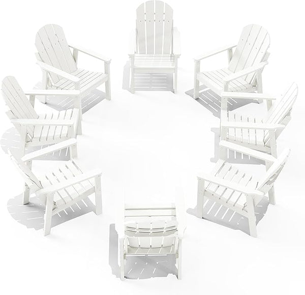 Adirondack Chair Set of 8, All Weather HDPE Fire Pit Chairs, Oversized Plastic Adirondack Chair for Outdoor, Balcony - Photo 1