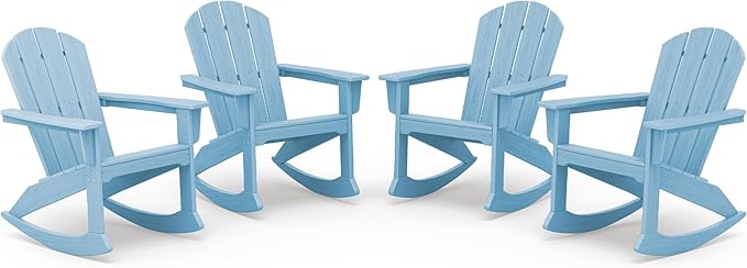 SERWALL Outdoor Adirondack Rocking Chairs Set of 4, All-Weather HDPE Adirondack Rocker Chair, Front Porch Rocker Chairs for Patio Lawn Porch Deck, Light Blue