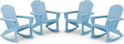 SERWALL Outdoor Adirondack Rocking Chairs Set of 4, All-Weather HDPE Adirondack Rocker Chair, Front Porch Rocker Chairs for Patio Lawn Porch Deck, Light Blue