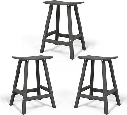 Costaelm All-Weather Bar Stools Set of 3, 29" Height Outdoor Bar Stools, Adirondack Poly Patio Bar Stool for Patio, Deck, Kitchen Counter and Garden, Gray