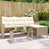 vidaXL L-Shaped Patio Sofa Set in Beige Poly Rattan – Outdoor 3-Seater Lounge with Table, Cushions & Washable Covers - Photo 2