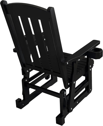 Fortune Candy Wooden Patio Glider for One Person, with High Back and Deep Contoured Seat, Solid Fir Wood, Heavy Duty 600 LBS, Black, 1-Seater