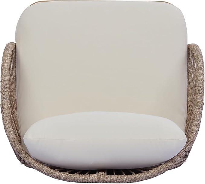 Merax Acacia Wood Outdoor Club Chair - Curved Tub Design Patio Lounge Chair with Handwoven Rope Accents & Weather-Resistant Cushion for Porch, Deck or Garden,Teak+ Beige
