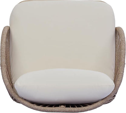 Merax Acacia Wood Outdoor Club Chair - Curved Tub Design Patio Lounge Chair with Handwoven Rope Accents & Weather-Resistant Cushion for Porch, Deck or Garden,Teak+ Beige