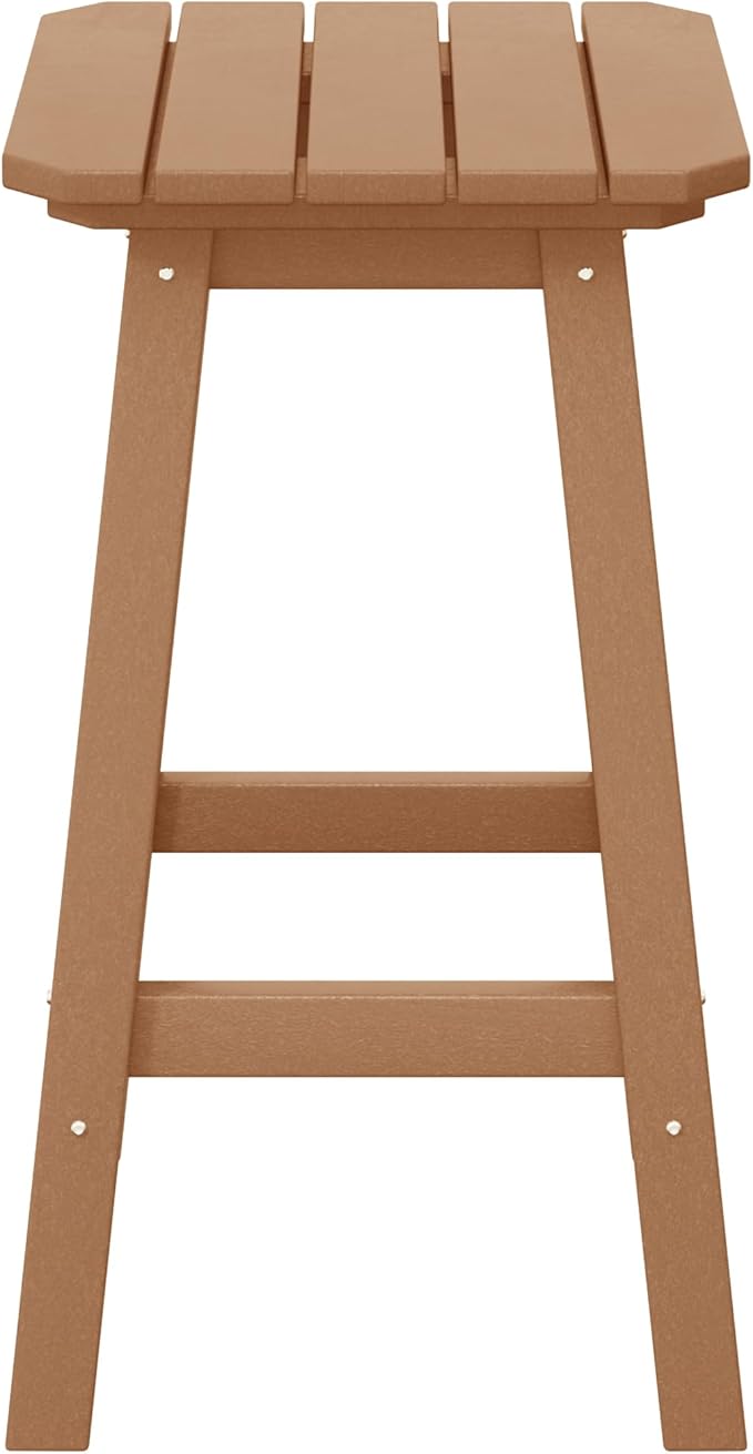 Costaelm 24" Height Outdoor Bar Stools, All-Weather Bar Stools, Adirondack Poly Patio Square Bar Stool for Patio, Deck, Kitchen Counter and Garden, Teak
