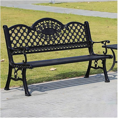 Outdoor Bench Chair Cast Aluminum Park Bench Large All Weather Metal Garden Bench for Backyard Porch Lawn (155cm Black Bench)