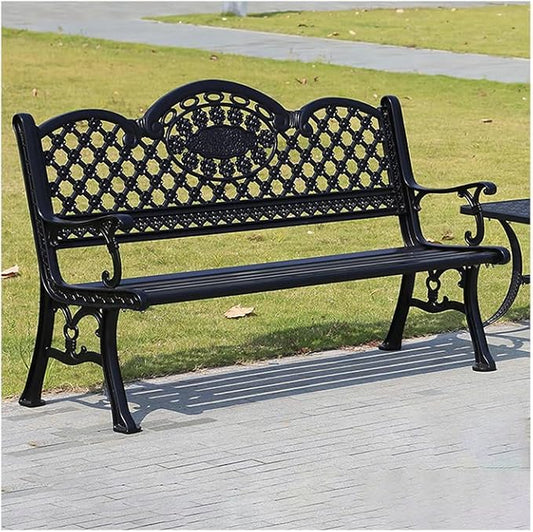 Outdoor Bench Chair Cast Aluminum Park Bench Large All Weather Metal Garden Bench for Backyard Porch Lawn (155cm Black Bench)