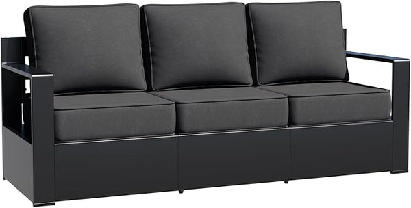 Aluminum Patio Sofa - 3-Seater Outdoor Couch with 6" Thick Removable Cushions, All-Weather Metal Frame - Photo 1
