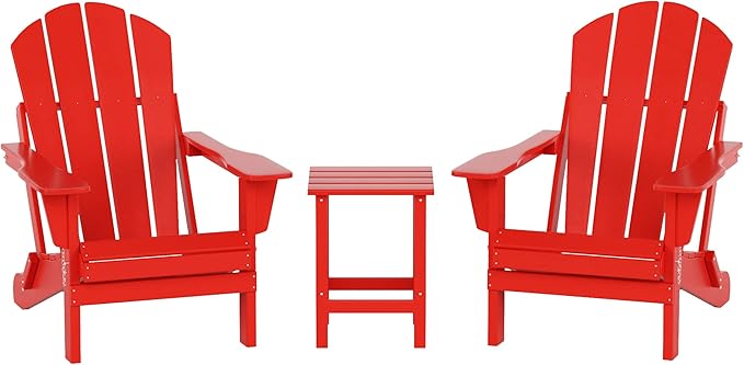 WO WESTIN OUTDOOR HDPE Laguna 3PC Outdoor Poly Adirondack Chair Set with Side Table, Red