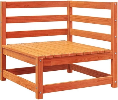Brown Waxed Pine Outdoor Corner Sofa, 10.9x10.9x10.4 in Cube Seat, Weather-Smart Cushions, Modular Indoor Patio Couch for Balcony, Garden and Small Deck
