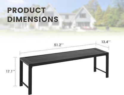 51.2" Outdoor Bench, 2 Pieces Patio Backless Garden Bench with Metal Frame for Porch, Entryway, Lawn, Backyard, Black