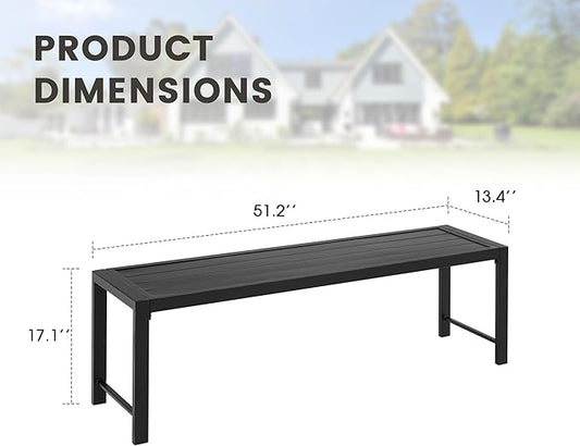 51.2" Outdoor Bench, 2 Pieces Patio Backless Garden Bench with Metal Frame for Porch, Entryway, Lawn, Backyard, Black