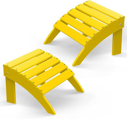 BRIOPAWS Adirondack Ottomans | Folding | Set of 2 | HDPE Plastic | Yellow Outdoor Foot Rest | All Weather | Patio Footrest for Adirondack Chair | Foot Stool for Deck Porch | 19.7W x 18.5L x 13H Inch