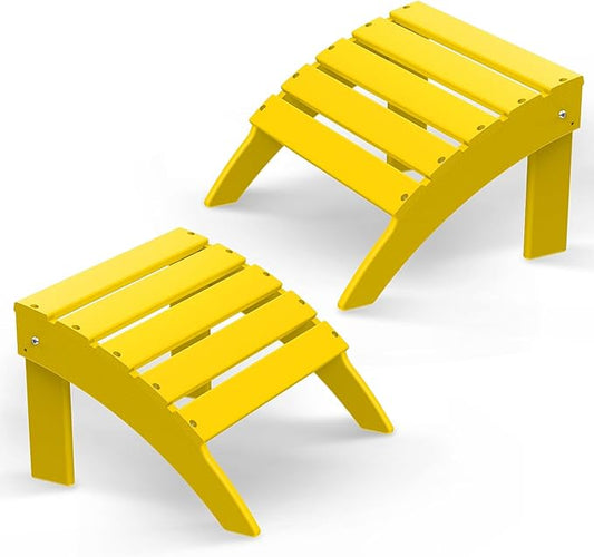 BRIOPAWS Adirondack Ottomans | Folding | Set of 2 | HDPE Plastic | Yellow Outdoor Foot Rest | All Weather | Patio Footrest for Adirondack Chair | Foot Stool for Deck Porch | 19.7W x 18.5L x 13H Inch