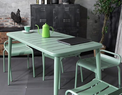 Modern Patio Table for 4-6 People Metal Dining Table for Outdoor&Indoor Office Computer Meeting Desk Home Cafe Table Lawn Backyard Balcony Kitchen Office 47.2" Lx23.6 Wx30 H(Green)