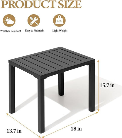Crestlive Products Aluminum Outdoor Side Table,Black Rectangular End Table,Easy Assembly Small Coffee Bistro Table for Patio Pool Balcony