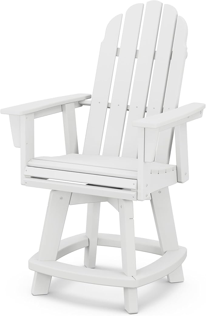 POLYWOOD® Vineyard Curveback Adirondack Swivel Counter Chair in White